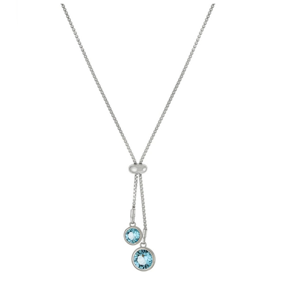 Aqua Crystal 30" Adjustable Box Chain Necklace